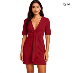 LUMIERE CLASSIC RED FAUX SUEDE FRONT TWIST COCKTAIL PARTY MINI DRESS SIZE LARGE